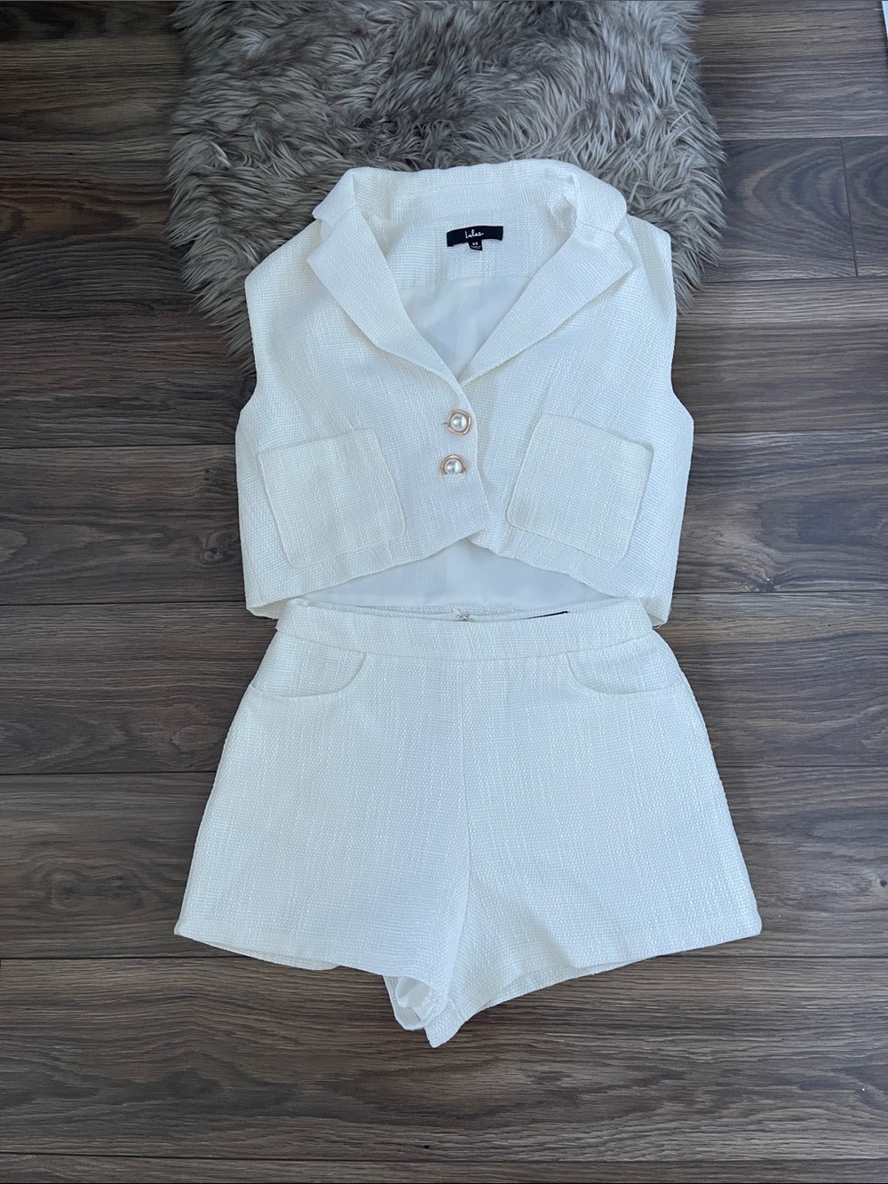 White Tweed Two-Piece Vest & Shorts Set